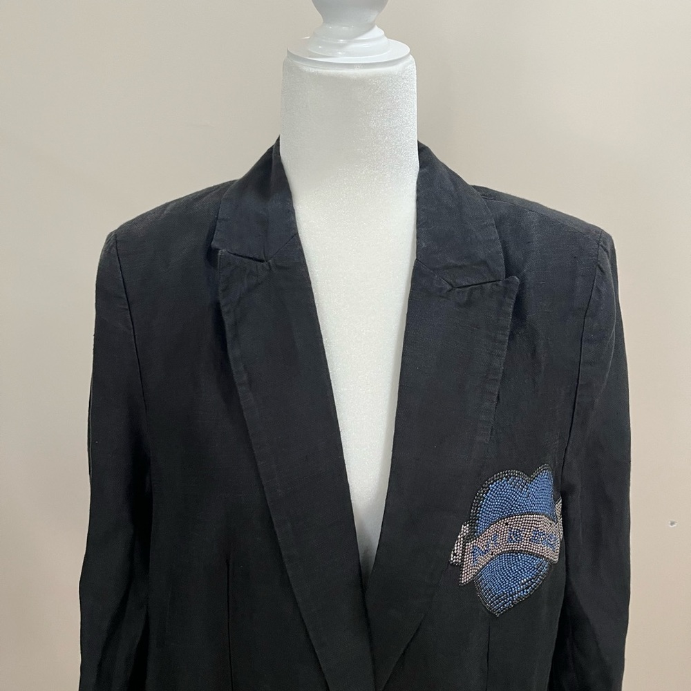 Zadig & Voltaire Black Linen Blend Art is Truth Viva Heart Strass Blazer 42 (XL) - Picture 3 of 10